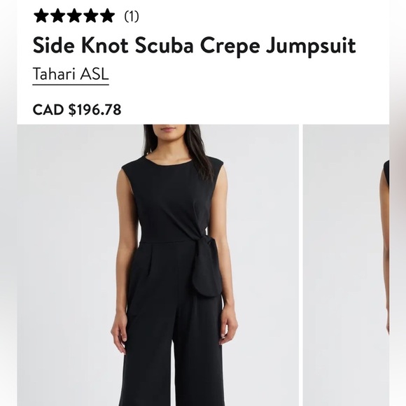 Tahari ASL Side Knot Scuba Crepe Jumpsuit Elegant Black Women's Jumpsuit - Picture 5 of 10